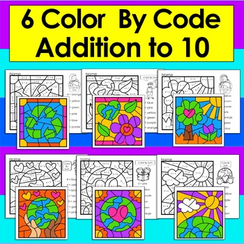 Preview of Earth Day Activities - Color By Code - Color By Sum - Addition Facts to 10