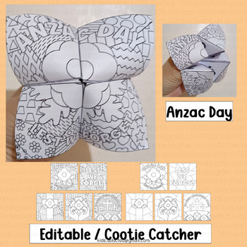 Preview of Anzac Day Activities Cooties Catcher Template Games Coloring Pages Poppy Craft