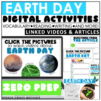 Preview of Digital Earth Day Activities - Reading Passages & Questions, Writing Activities