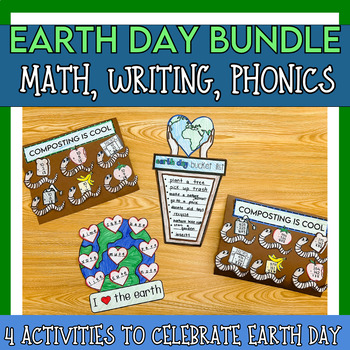 Preview of Earth Day Activities, Earth Day Math, Writing, Phonics Bundle, Earth Day Games