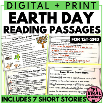 Preview of Earth Day Activities Earth Day Reading Comprehension Passages Boom Cards + Print
