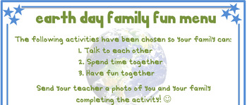 Preview of Earth Day Activities - Earth Day homework Chart - Earth Day Family Fun