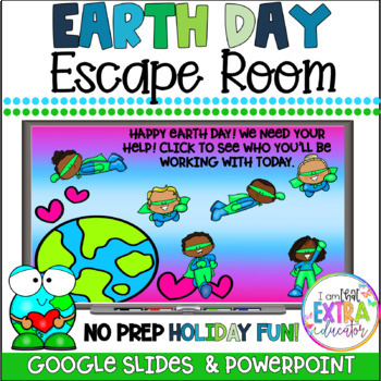 Preview of Earth Day Activities Google Slides | No Prep Escape Room | Superhero