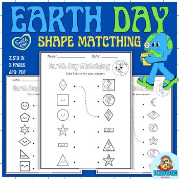 Preview of Earth Day Activities Kindergarten: matching & coloring 2D shapes math worksheets