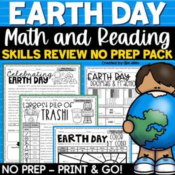 Preview of Earth Day Activities Math Reading Comprehension Writing Prompts Worksheets