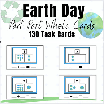 Preview of Earth Day Activities Math Task Card Center Part Part Whole Mat 0-10 Addition