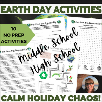 Preview of Earth Day Activities Puzzles for Middle & High School Sub Plans Independent Work