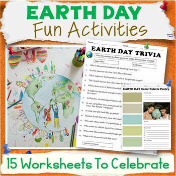 Preview of Earth Day Activity Packet, Middle School Worksheets, Fun Prompts, Sub Plans
