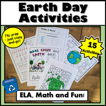 Preview of Earth Day Activities - No Prep - ELA, Vocabulary, Math and Fun