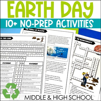 Preview of Earth Day Activities Puzzle Packet Middle & High School Sub Plan 6th 7th 8th 9th