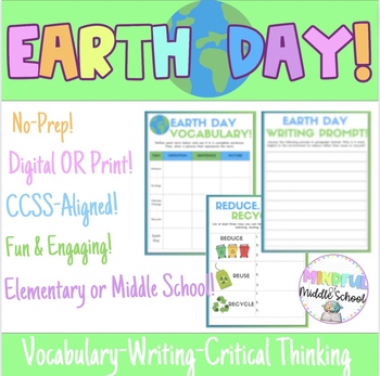 Preview of Earth Day Activities |Vocab| Critical Thinking | Writing |Print PDF or Digital!