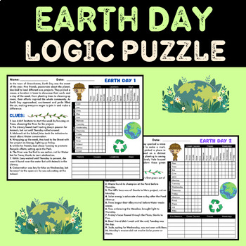 Preview of Earth Day Activities logic puzzle Grade 5th 6th 7th 8th 9th