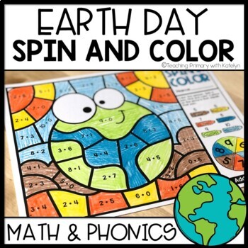 Preview of Earth Day Coloring Activity | Math and Phonics Color by Code