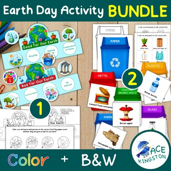 Preview of Earth Day Activity BUNDLE - Recycling Trash, Paper Crown, Domino