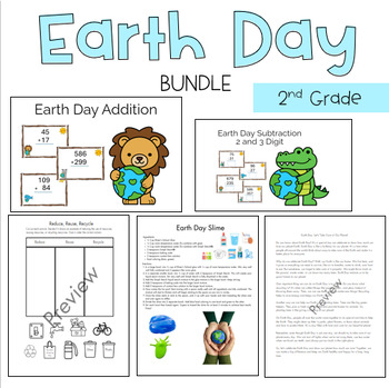 Preview of Earth Day Activity Bundle Printable Digital Comprehension, Cut and Paste, Slime 