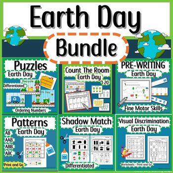 Preview of Earth Day Activity Bundle With Patterns| Puzzles| Matching| Counting| Tracing