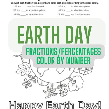 Preview of Earth Day Activity Color By Number-Fractions and Percent Math Review