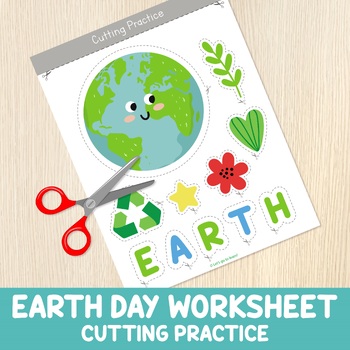 Preview of Earth Day Activity, Cutting Practice Worksheet, Fine Motor Skills, Environment