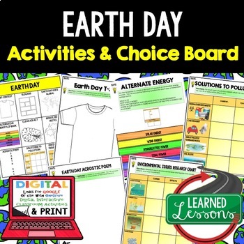 Preview of Earth Day Activity, Earth Day Choice Board Digital and Print Google Classroom