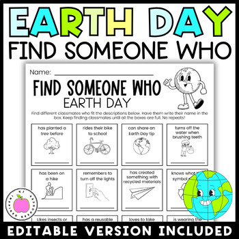 Preview of Earth Day Activity | Find Someone Who Editable