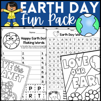 Preview of Earth Day Activity Fun Pack - Word Search - Coloring - Building Words