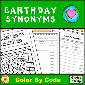 Preview of Earth Day Activity Synonyms Color By Code Worksheet