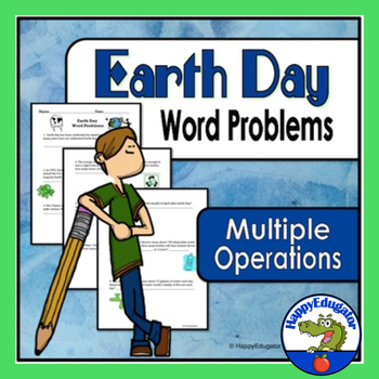 Preview of Earth Day Activity: Word Problems Multiple Operations - Easel Digital and Print