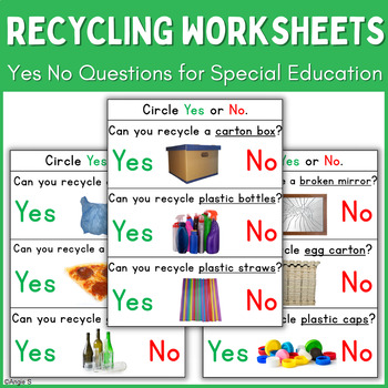 Preview of Earth Day Speech Therapy Activity Yes No Questions Recycling Worksheets Sped