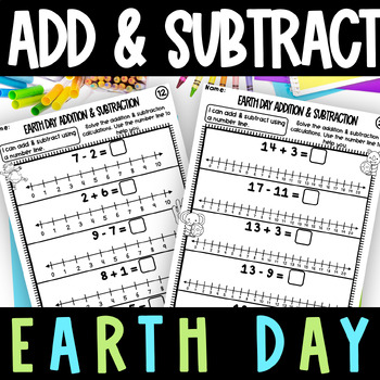 Preview of Earth Day Addition & Subtraction Number Line Worksheets
