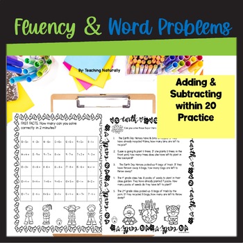 Earth Day Addition Subtraction within 20 Worksheets by Teaching Naturally