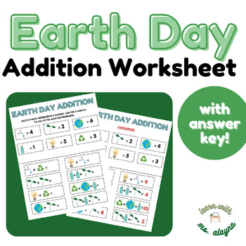 Preview of Earth Day Addition Worksheet (Addition and Symbol Code)