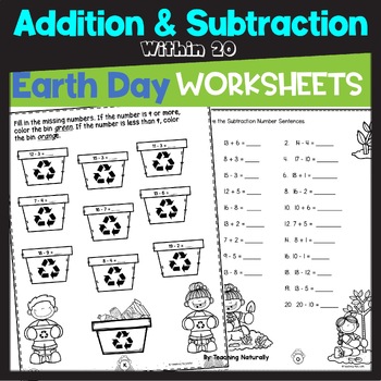 Preview of Earth Day Addition and Subtraction within 20 Worksheets
