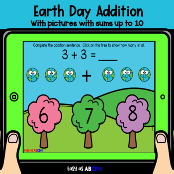 Preview of Earth Day Addition to 10 with pictures | BOOM™ Cards