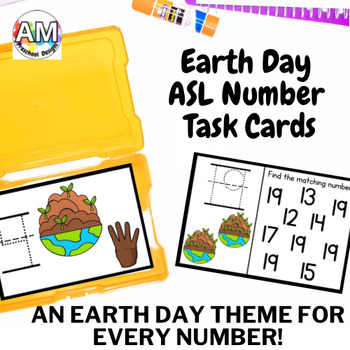 Preview of Earth Day American Sign Language (ASL) Numbers 0 - 20 Tracing Task Cards