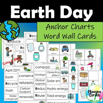 Preview of Earth Day Anchor Charts & Word Wall {reduce, reuse, recycle, write the room}