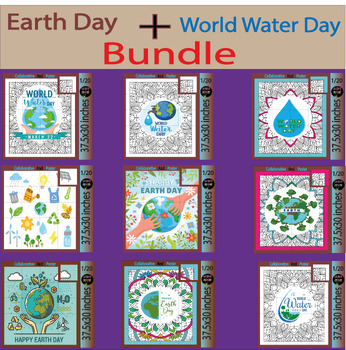 Preview of Earth Day And World Water Day Activities - Collaborative coloring sheets Bundle
