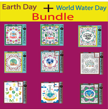 Preview of Earth Day And World Water Day Activities - Collaborative coloring sheets Bundle