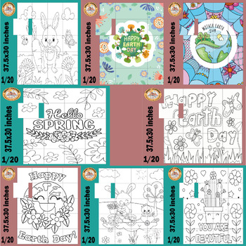 Preview of Earth Day And spring Coloring pages Collaborative Poster Activity craft  Bundle