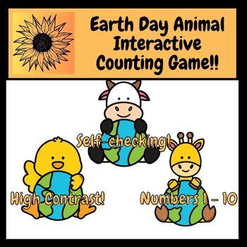 Preview of Earth Day Animal Interactive Counting Game Numbers 1-10: CVI, High Contrast