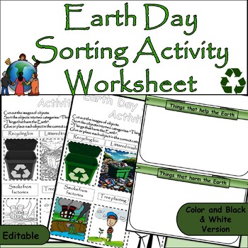 Preview of Earth Day April 22nd Sorting Activity K - 1st: Helping or Harming? (Cut & Paste)