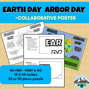 Preview of Earth Day Arbor Day Collaborative Coloring Poster, 2nd-6th grade, Bulletin Board