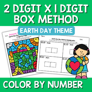 Preview of Earth Day Area Model 2 Digit by 1 Digit Multiplication Box Method