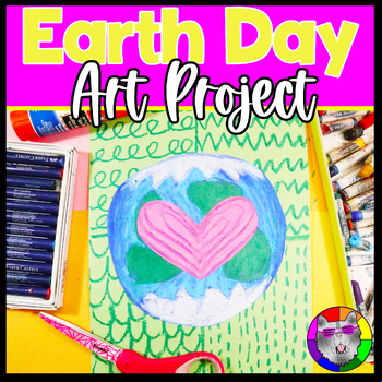 Preview of Earth Day Art Lesson Plan, Earth Line Art Artwork for K, 1st, 2nd Grade