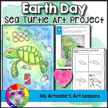 Preview of Earth Day Art Lesson, Sea Turtle in a Polluted Ocean Art Project for Elementary