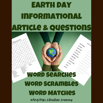 Preview of Earth Day Article Reading Comprehension Questions Word Searches and Scrambles