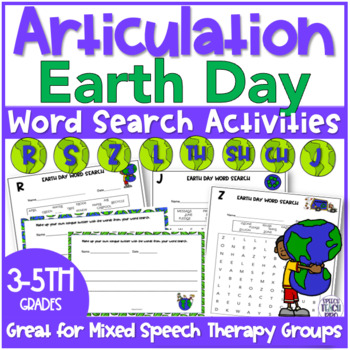 Preview of Earth Day Articulation Word Search Activities | R S Z SH CH J TH L