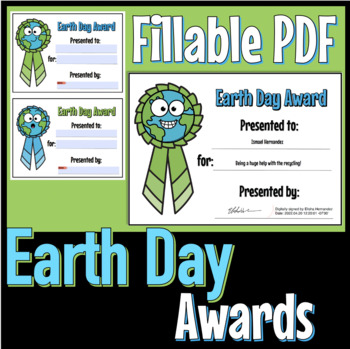 Preview of Earth Day Awards - Fillable PDF