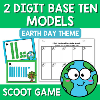 Preview of Earth Day Base 10 Ten Blocks 2 Digit Numbers Scoot Game Task Cards Standard Form
