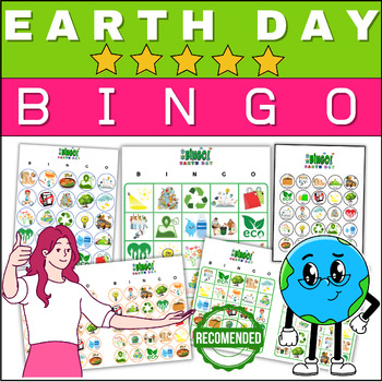Preview of Earth Day Bingo Game | COLOR | For 4th/5th/6th Grade | 50 Different Unique Cards