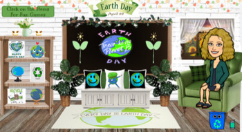 Preview of Earth Day Bitmoji Classroom -with links (editable)